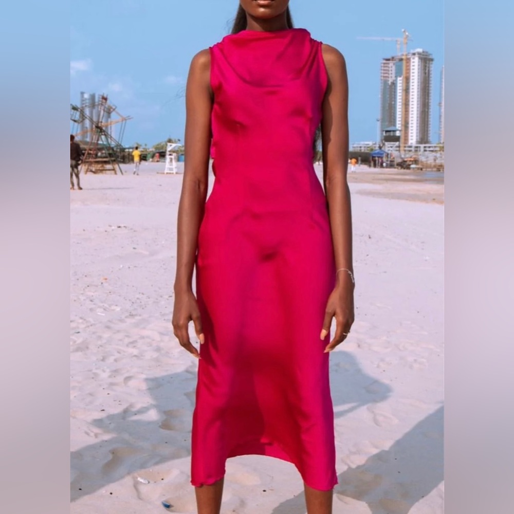 Imad Eduso Dakar Silk Dress in Magenta